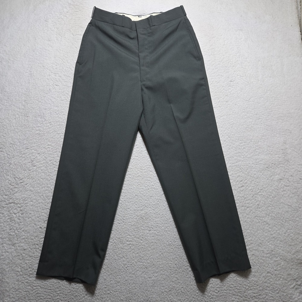 US ARMY Vtg 70s AG-344 Poly Wool Tropical Trousers Green Gray Pants 28x27